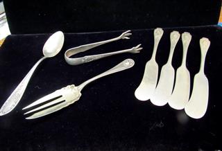 VINTAGE LOT OF 10 STERLING SILVER SERV PCS.  126 GRAMS TOTAL